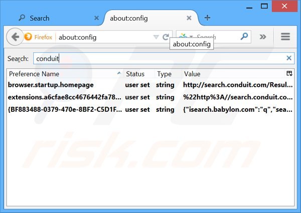 Verwijder search.conduit.com als standaard zoekmachine in Mozilla Firefox
