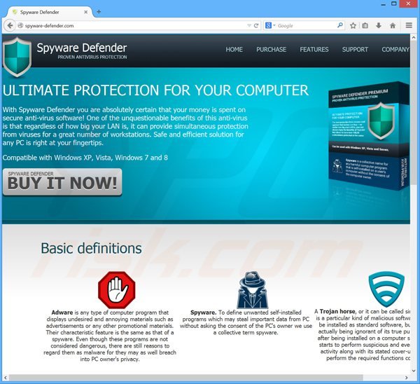 website gebruikt door het system defender valse antivirus programma
