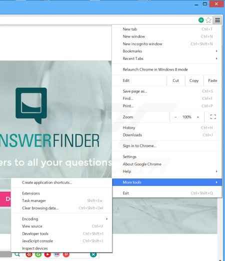 Verwijder theanswerfinder advertenties uit Google Chrome stap 1