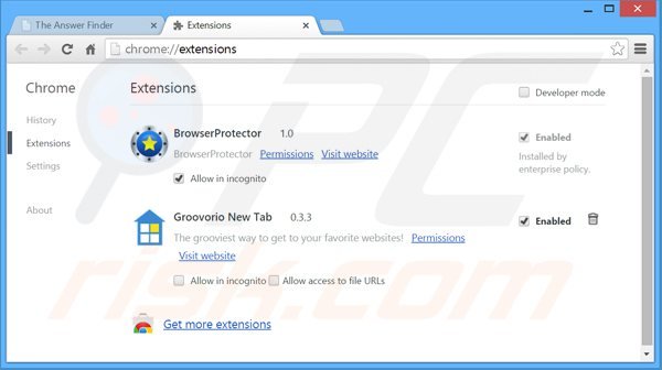 Verwijder theanswerfinder advertenties uit Google Chrome stap 2