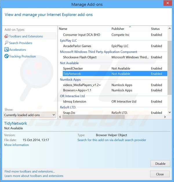Verwijder tidynetwork advertenties uit Internet Explorer stap 2
