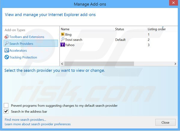 Verwijder yaimo.com als standaard zoekmachine in Internet Explorer