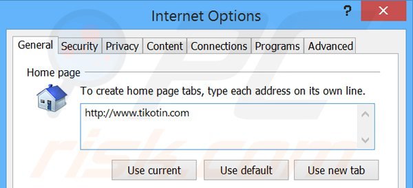 Verwijder tikotin.com als startpagina in Internet Explorer