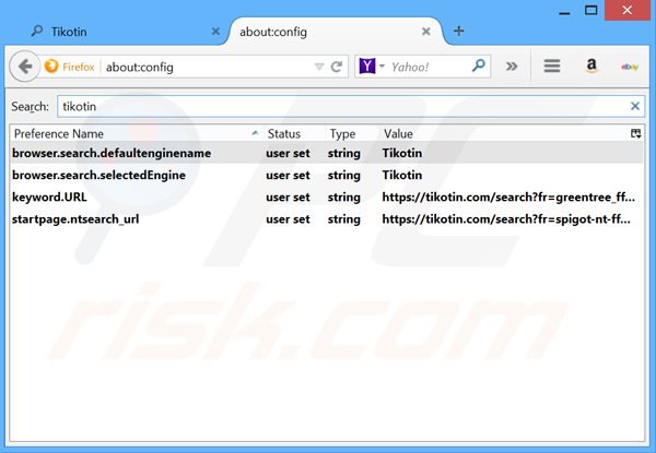 Verwijder tikotin.com als standaard zoekmachine in Mozilla Firefox