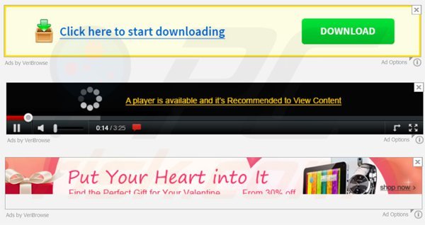 Banner advertenties gegenereerd door de VeriBrowse adware