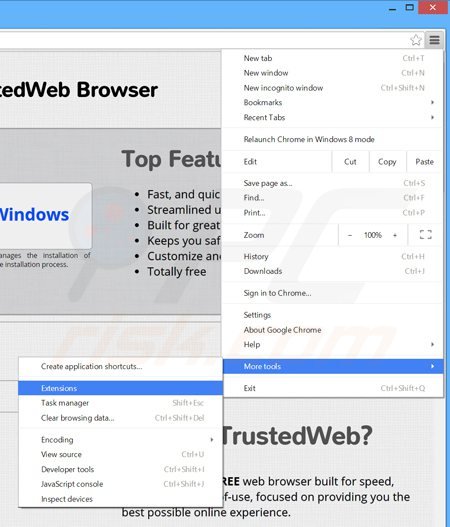 Verwijder de VeriBrowse advertenties uit Google Chrome stap 1