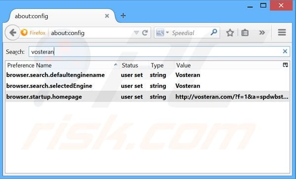 Verwijder vosteran.com als standaard zoekmachine in Mozilla Firefox