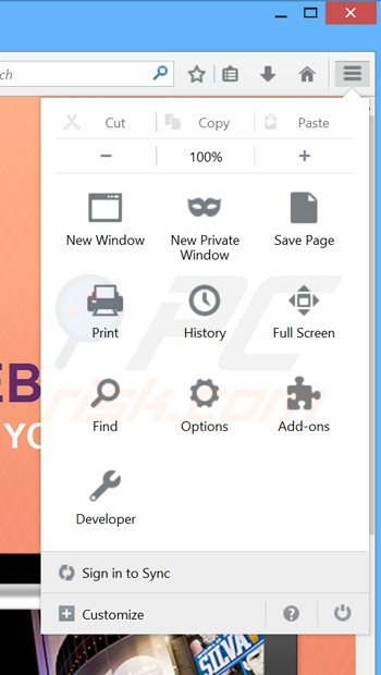 Verwijder de wordproser advertenties uit Mozilla Firefox stap 1