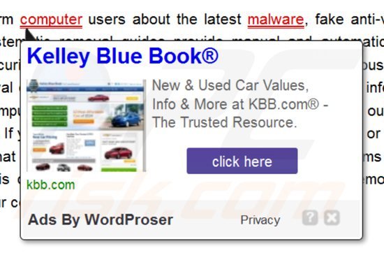 wordproser adware genereert in-tekst advertenties