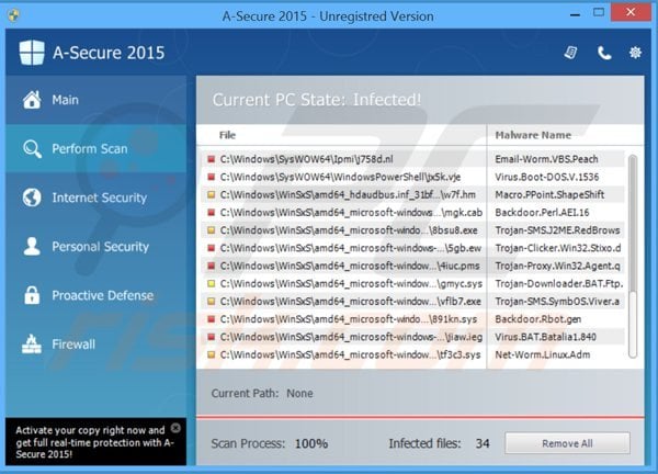  a-secure 2015 voert een valse computerbeveiligingsscan uit