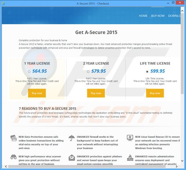 frauduleuze website gebruikt om a-secure 2015 valse antivirus te promoten