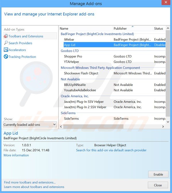 Verwijder de app lid advertenties uit Internet Explorer stap 2