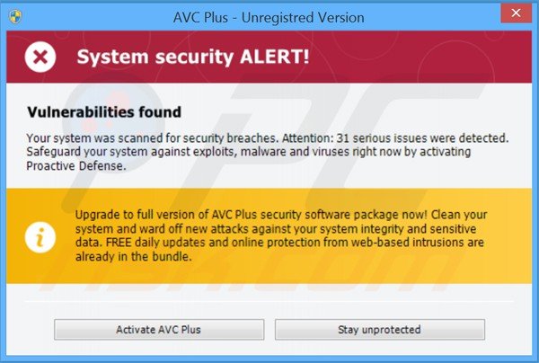 avc plus toont valse beveiligingswaarschuwingen