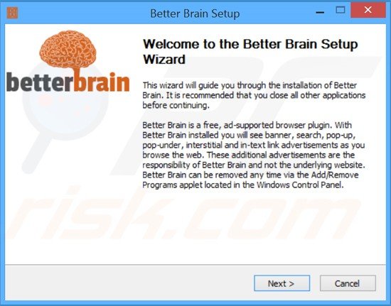 BetterBrain adware installatie instellingen