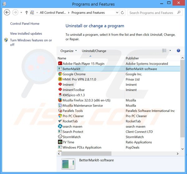 bettermarkit adware verwijdering via het Controle Paneel