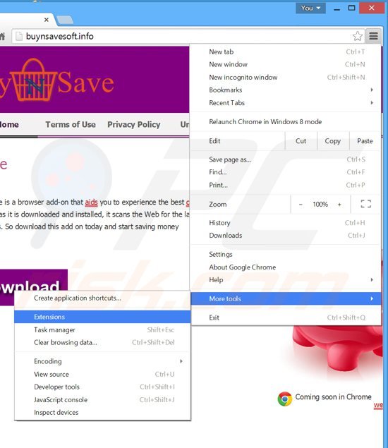 Verwijder de buynsave advertenties uit Google Chrome stap 1