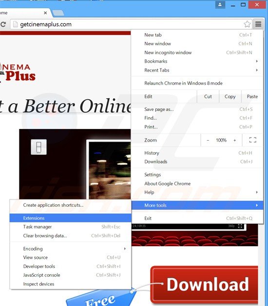 Verwijder de cinema now advertenties uit Google Chrome stap 1