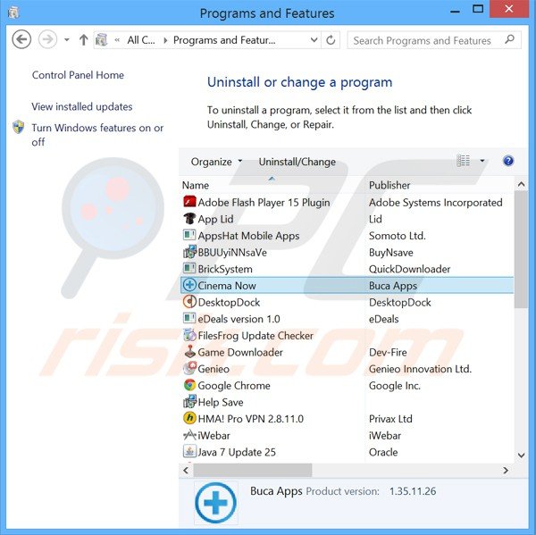 cinema now adware verwijdering via het Controle Paneel