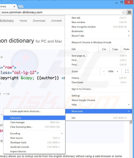verwijder de common dictionary advertenties uit Google Chrome stap 1