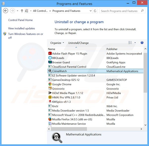 crimewatch adware verwijdering via het Controle Paneel
