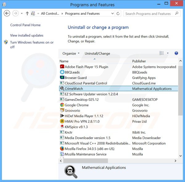 crimewatch adware verwijdering via het Controle Paneel