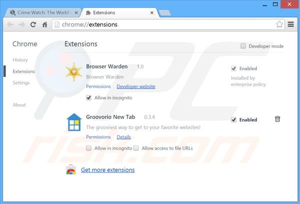 Verwijder de Crime Watch advertenties uit Google Chrome stap 2
