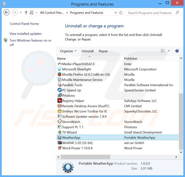 currentweatheralert adware uninstall via Control Panel