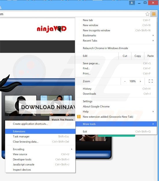 Verwijder de ninjavod advertenties uit Google Chrome stap 1