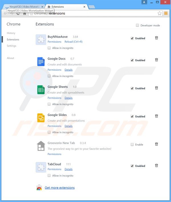 Verwijder de ninjavod advertenties uit Google Chrome stap 2
