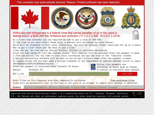 De pirated software detected ransomware richt zich op Canadese computergebruikers