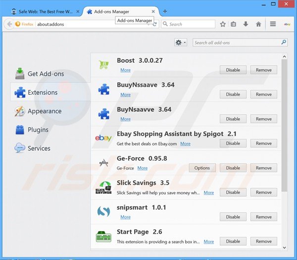 Verwijder Safe Web advertenties uit Mozilla Firefox stap 2