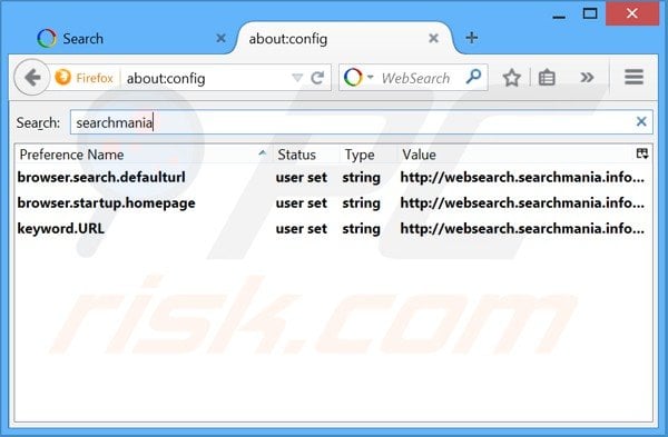 Verwijder websearch.searchmania.info als standaard zoekmachine in Mozilla Firefox