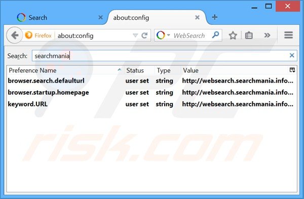 Verwijder websearch.searchmania.info als standaard zoekmachine in Mozilla Firefox