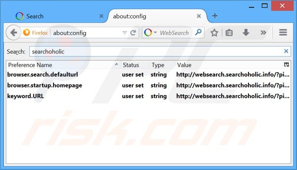 Verwijder searchoholic als standaard zoekmachine in Mozilla Firefox
