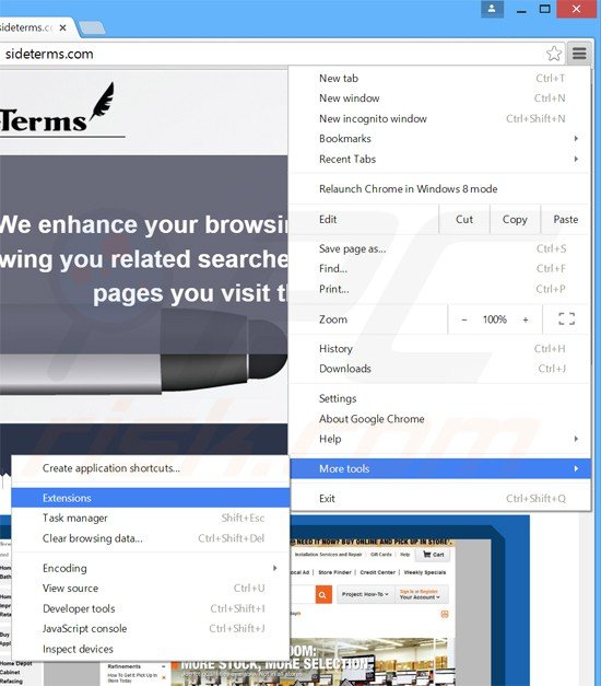 Verwijder de sideterms advertenties uit Google Chrome stap 1