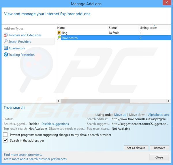 Verwijder search.strtpoint.com als standaard zoekmachine in Internet Explorer