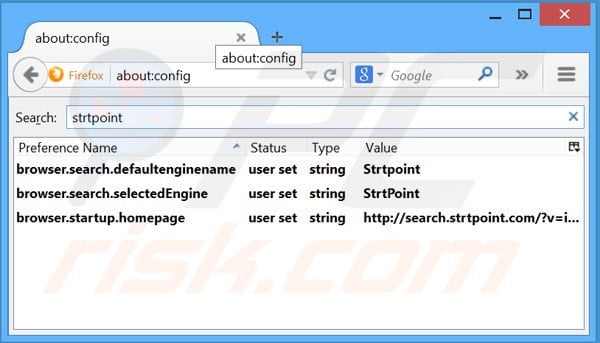 Removing search.strtpoint.com from Mozilla Firefox default search engine