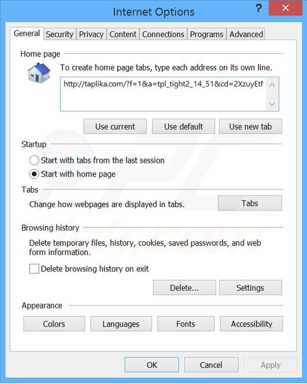 Verwijder taplika.com als startpagina in Internet Explorer