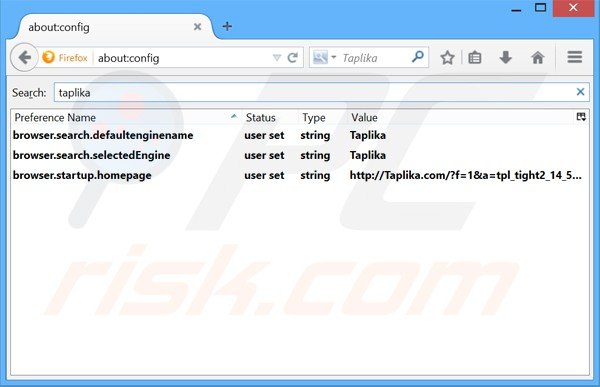 Verwijder taplika.com als standaard zoekmachine in Mozilla Firefox