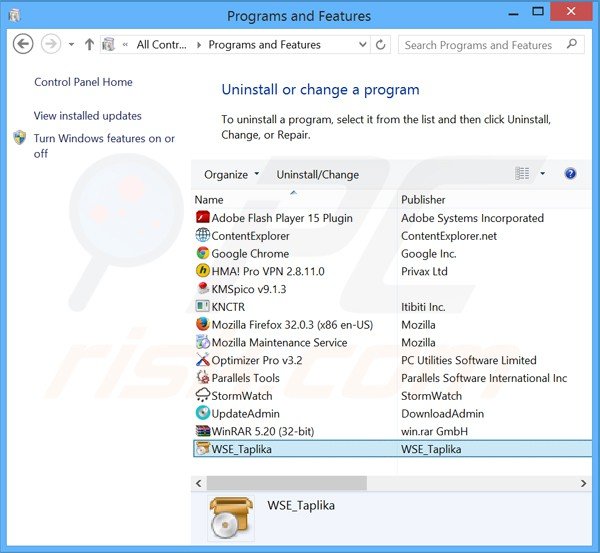 taplika.com browser hijacker verwijdering via Controle Paneel