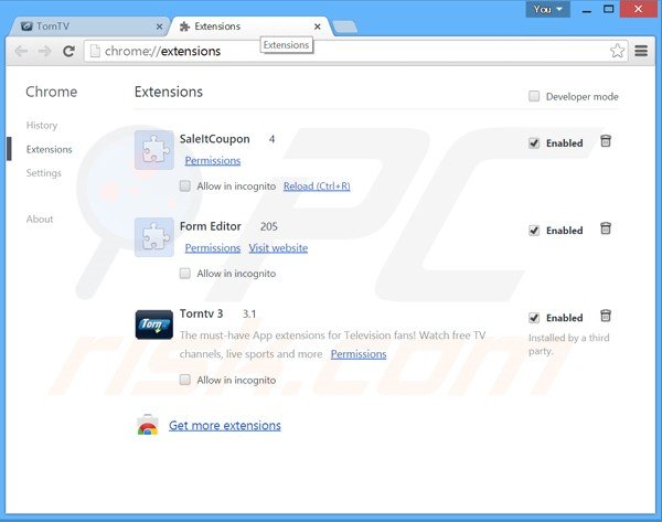 Verwijder de TornPlusTV advertenties uit Google Chrome stap 2