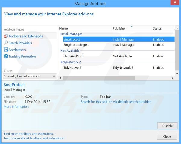 Verwijder aan BingProtect gerelateerde Internet Explorer extensies