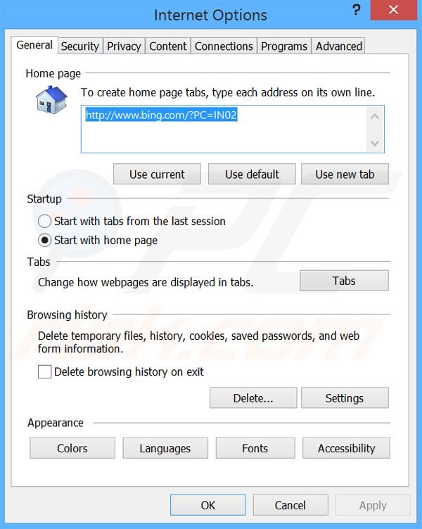 Verwijder BingProtect als startpagina in Internet Explorer