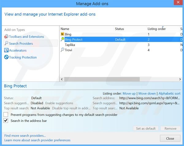 Verwijder BingProtect als standaard zoekmachine in Internet Explorer