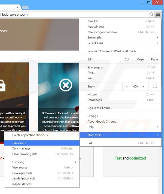 Verwijder de BoBrowser advertenties uit Google Chrome stap 1