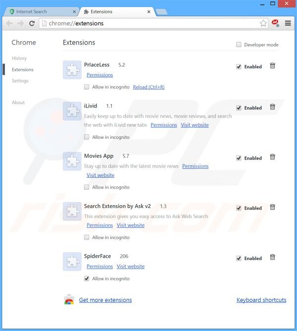 Verwijder search.eshield.com gerelateerde Google Chrome extensies