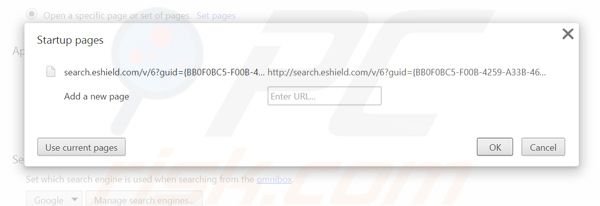Verwijder search.eshield.com als startpagina in Google Chrome