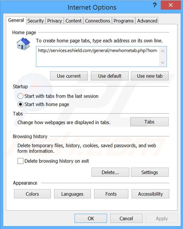 Verwijder search.eshield.com als startpagina in Internet Explorer 