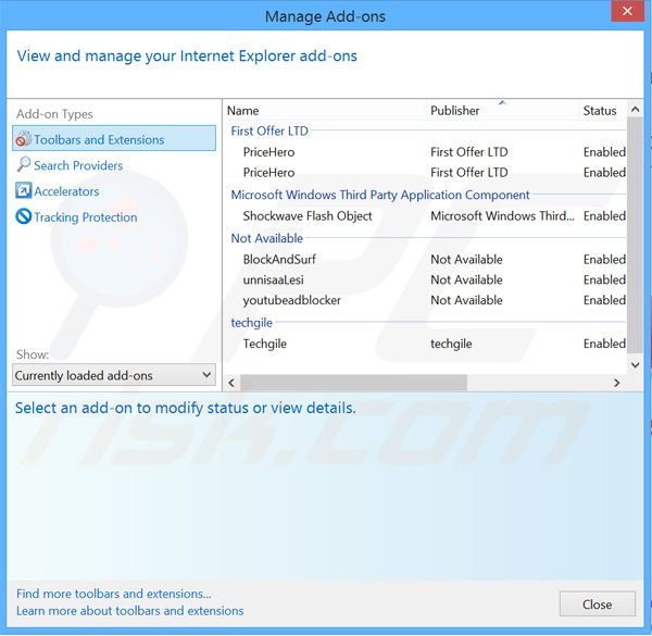 Removing GuardedWeb ads from Internet Explorer step 2