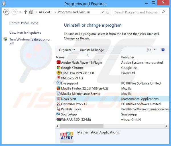 news alert adware verwijdering via het Controle Paneel